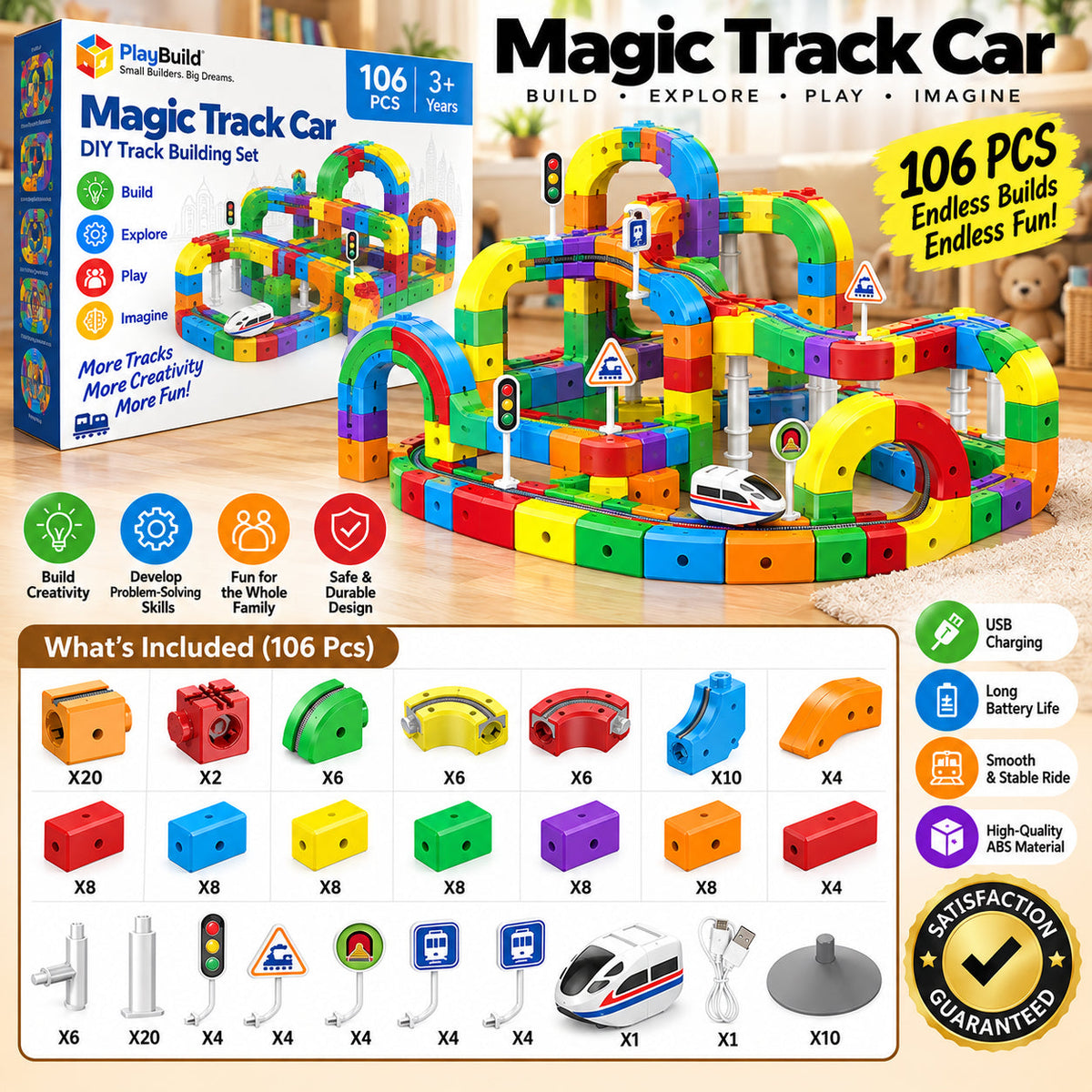 Magnetic Track Train Building Block Set