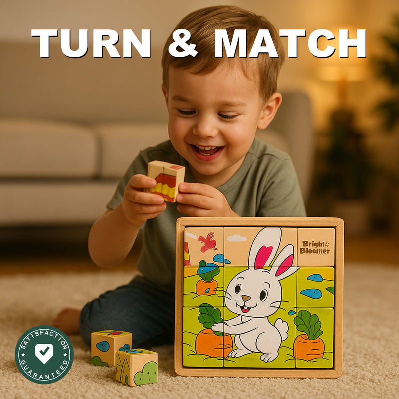 Six-Side Wooden Cube Puzzle - Turn and Match