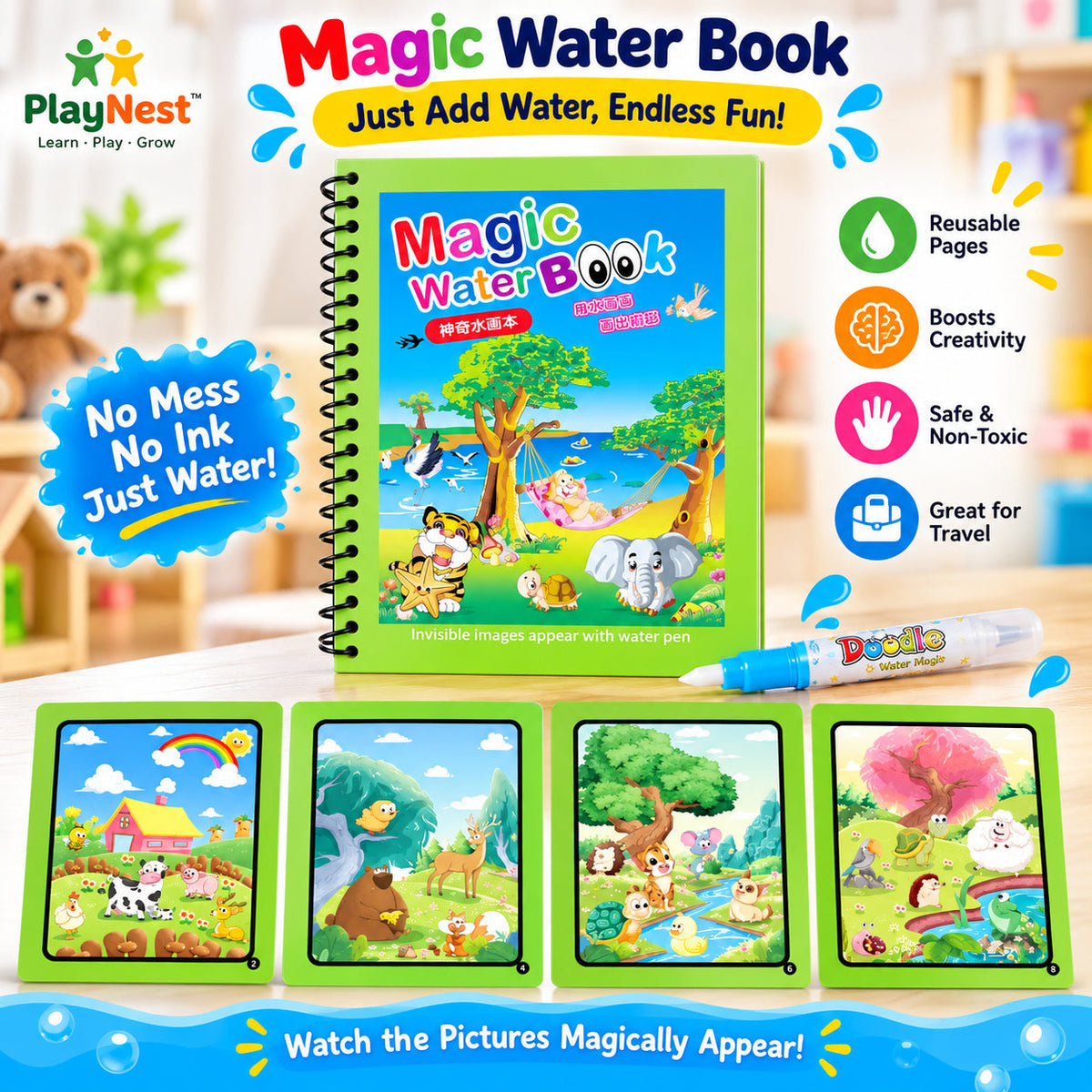 Reusable Magic Water Drawing Book
