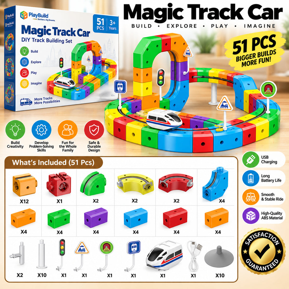 Magnetic Track Train Building Block Set
