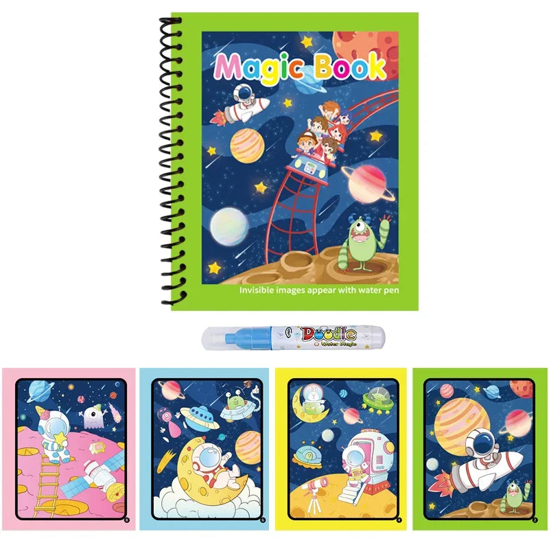 1Pc Reusable Kids Magic Water Drawing Books with Pen Repeated Coloring Book Magic Water Drawing Book Sensory Early Education Toy
